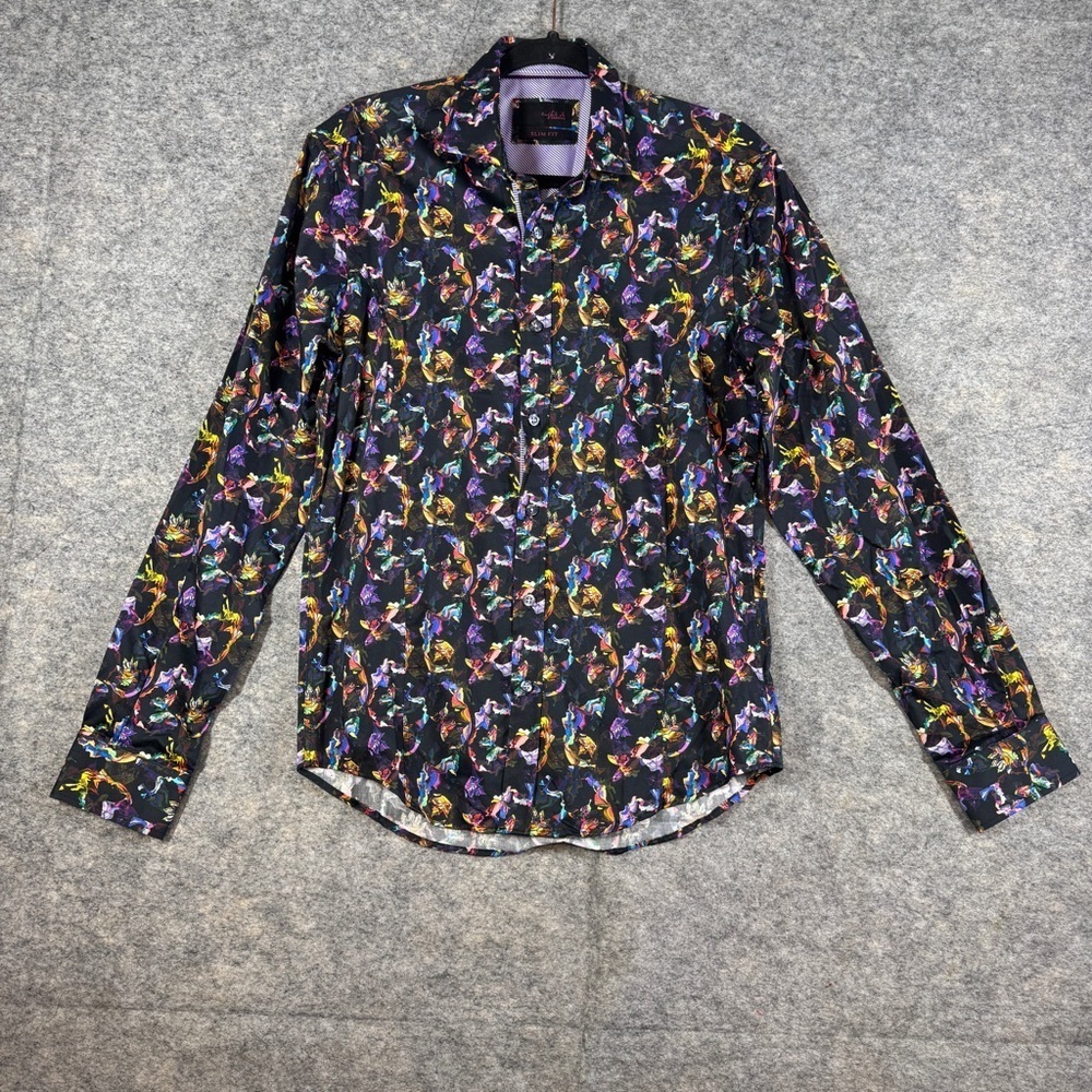 Eight X Premium Abstract Print Button Down Shirt Black Multicolor Size M Cotton - Picture 2 of 15